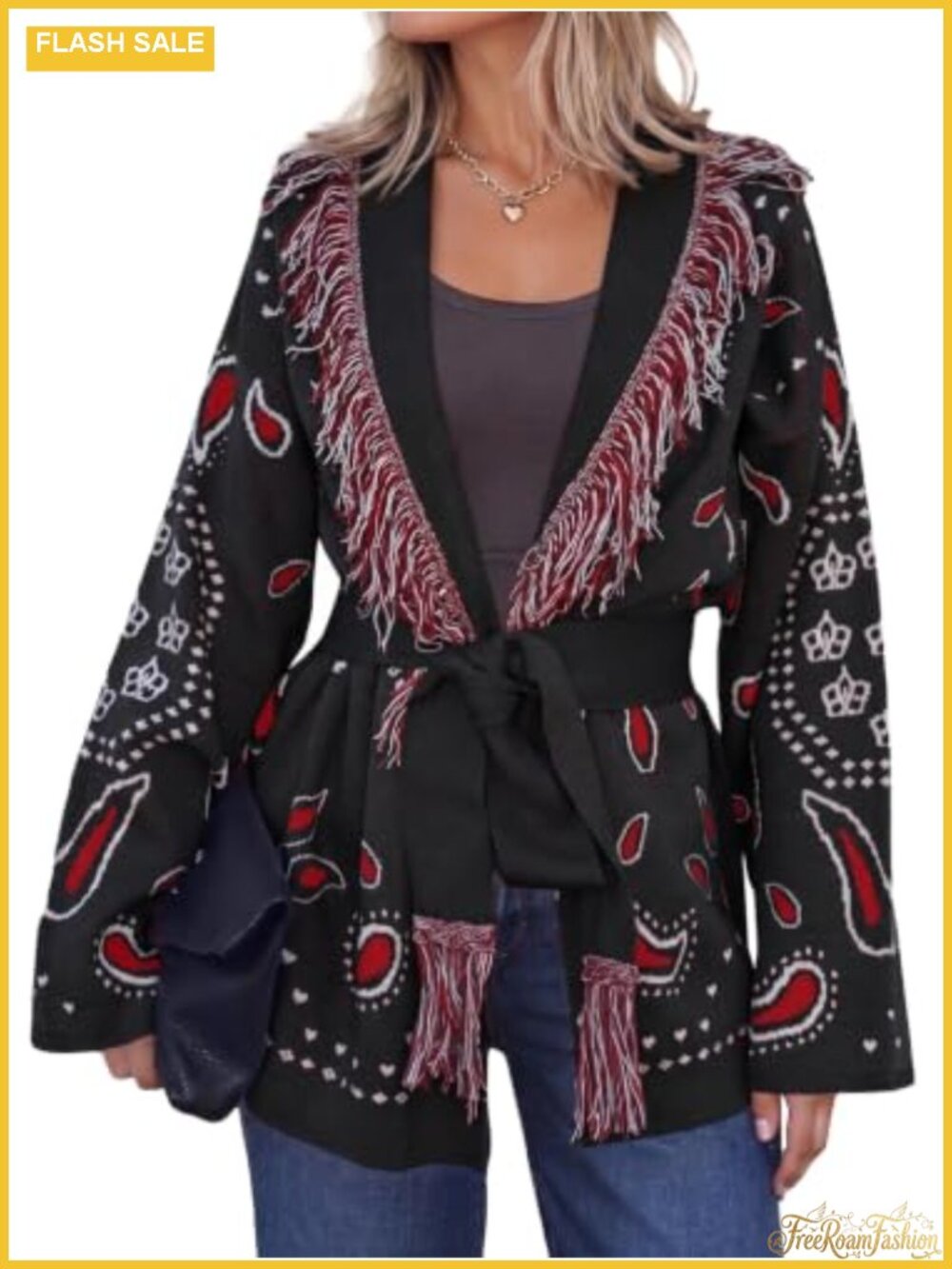 70 Polyester 20 Acrylic Cardigan Fringe Trim Shawl Collar Knit Womens Open
